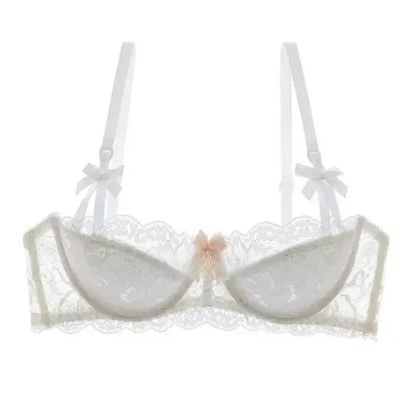 French Romantic Lace Bra Style Mold Cup Slim Push Up Underwear Set - White / 85B