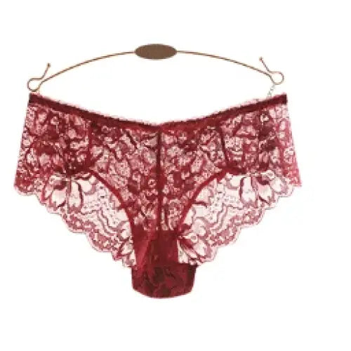 French Romantic Lace Bra Style Mold Cup Slim Push Up Underwear Set - Red panties / 85B
