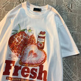 Fresh Strawberry Graphic T-Shirt – American Retro Short Sleeve Tee for Men & Women Loose Trendy Fit - white / M
