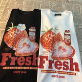 Fresh Strawberry Graphic T-Shirt – American Retro Short Sleeve Tee for Men & Women Loose Trendy Fit