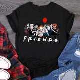 Stephen King Horror Characters Cartoon T-Shirt for Women – Friends Style Print Oversized Halloween Fashion Tee