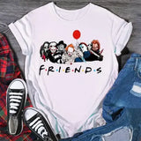 Stephen King Horror Characters Cartoon T-Shirt for Women – Friends Style Print Oversized Halloween Fashion Tee