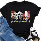 Friends-Style Stephen King Horror Characters T-Shirt for Women – Cartoon Print Oversized Halloween Fashion Tee