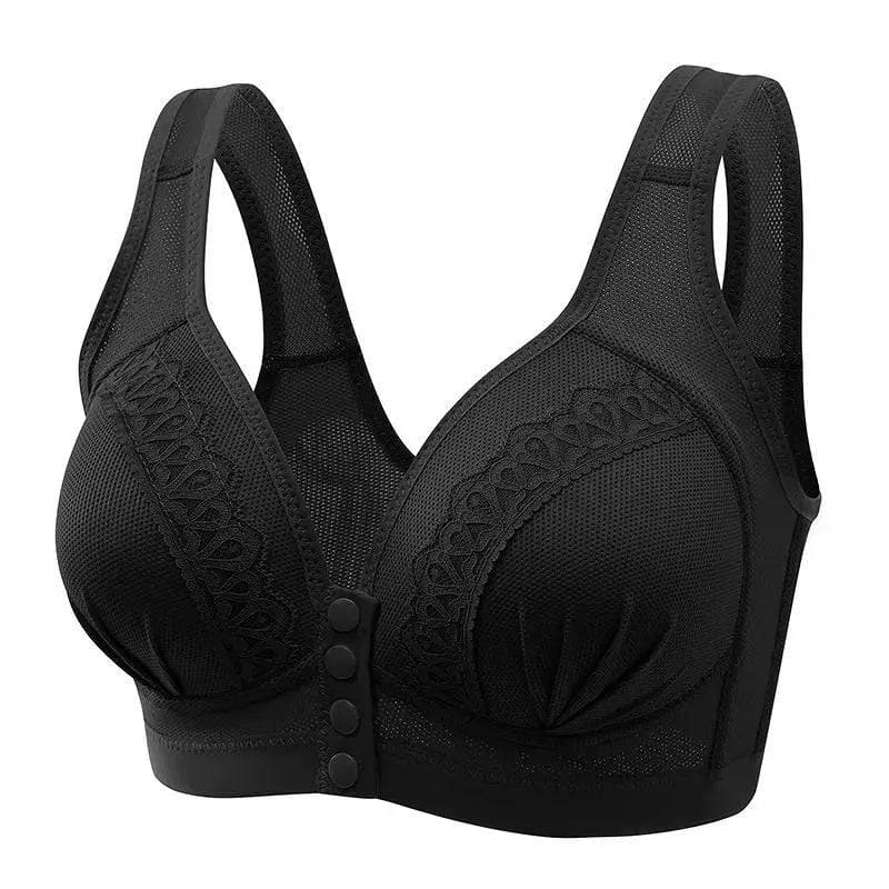 Front Close Bra – Comfortable Cotton Bra with Seamless Support - black / One Size / 46