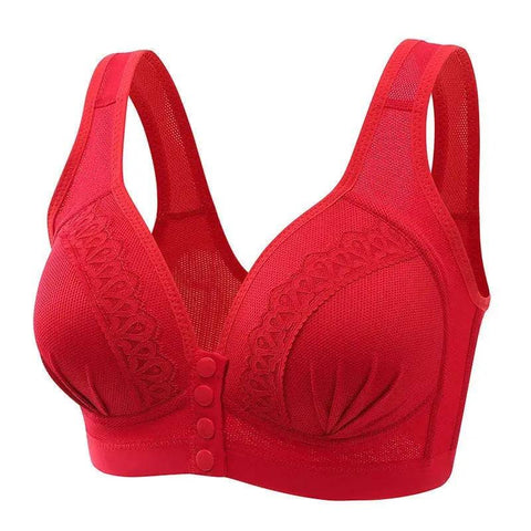 Front Close Bra – Comfortable Cotton Bra with Seamless Support - red / One Size / 40