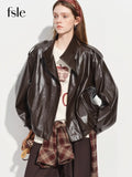 Brown faux leather trench coat oversized Y2K retro jacket