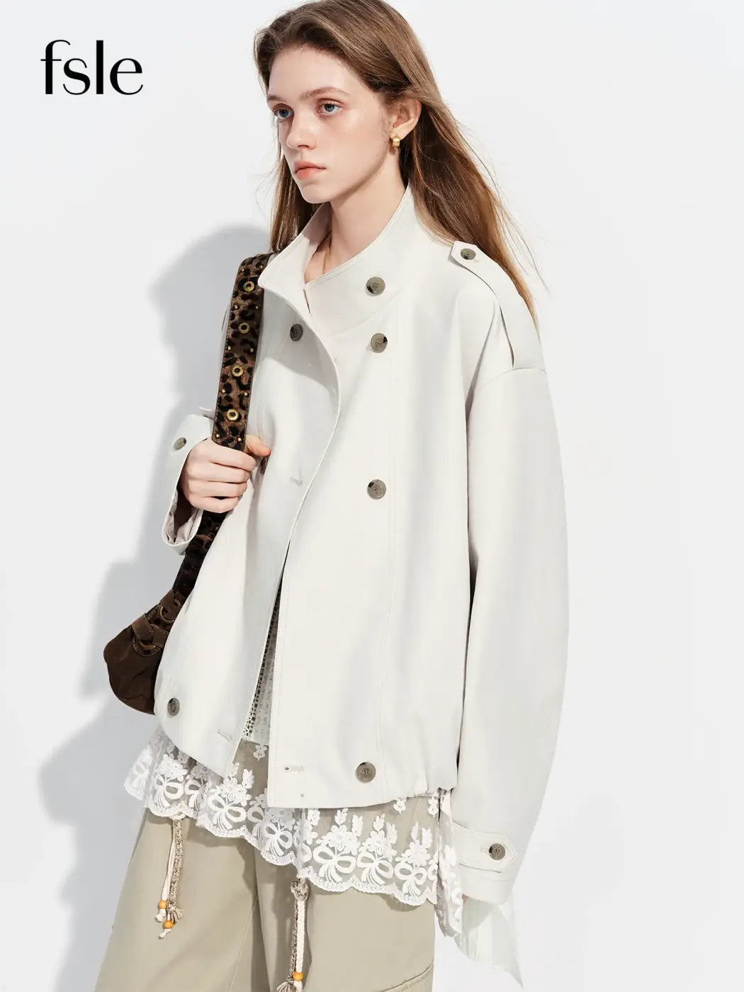 Brown faux leather trench coat oversized Y2K retro jacket