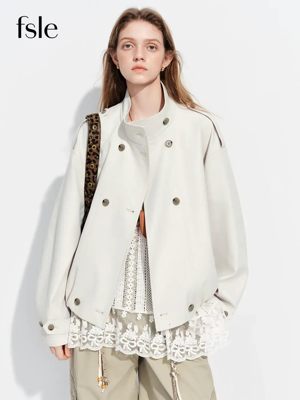 Brown faux leather trench coat oversized Y2K retro jacket