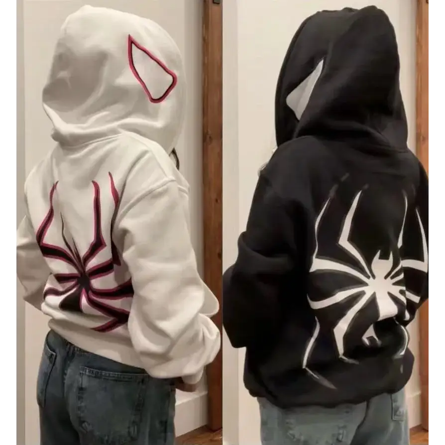 Full Zip Up Spider Hoodie Women Men Streetwear Harajuku Graphic Oversized Jacket Hood Shirt Punk Gothic Y2K Clothes