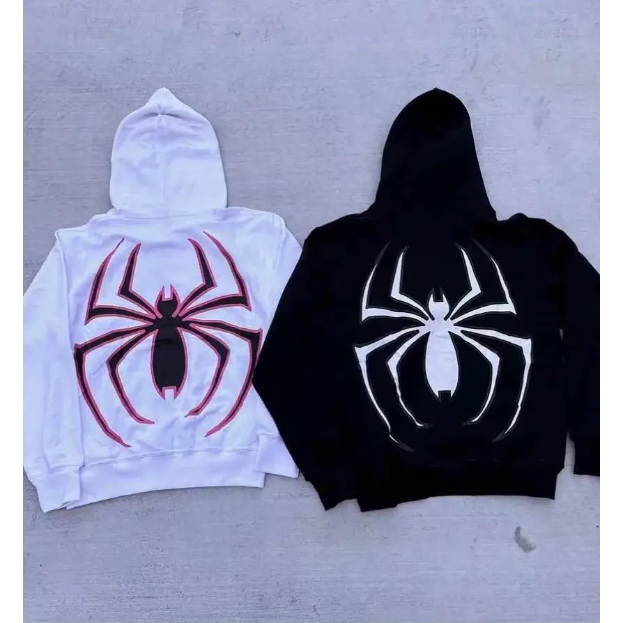 Full Zip Up Spider Hoodie Women Men Streetwear Harajuku Graphic Oversized Jacket Hood Shirt Punk Gothic Y2K Clothes