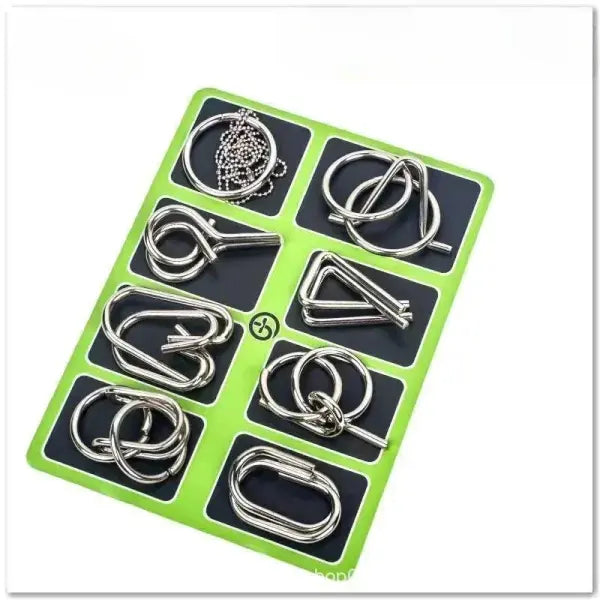 Metal Ring Puzzle Set - Intelligent Brain Teaser & IQ Logic Game for Kids and Adults - Green-1Suit / CHINA