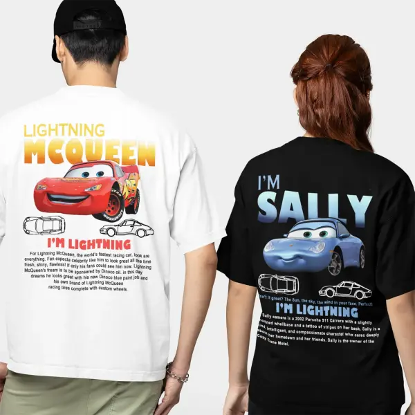Fun Sally & Lightning McQueen T-Shirt – 100% Cotton Tee for Men & Women New Arrival Couple Gift