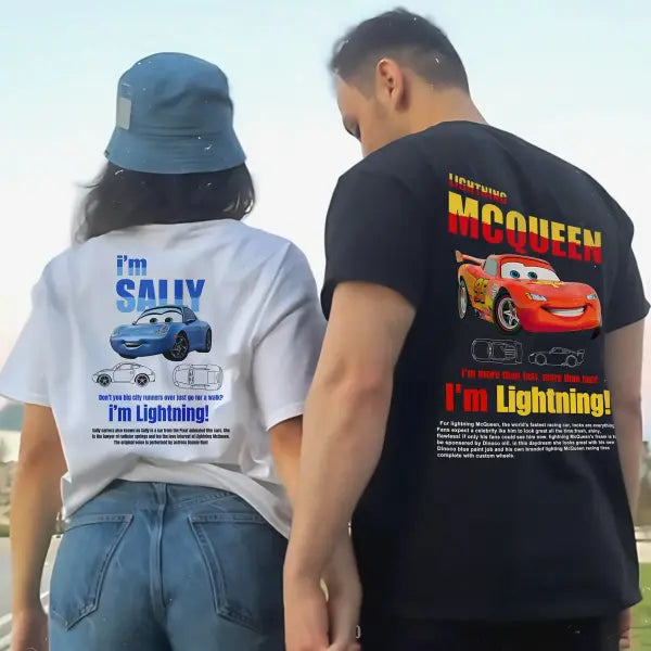 Fun Sally & Lightning McQueen T-Shirt – 100% Cotton Tee for Men & Women New Arrival Couple Gift