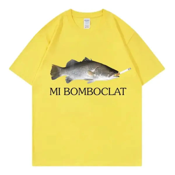 Bomboclat Fish Meme T-Shirt Women Y2K Summer slight stretch fabric - BJ4358A-Yellow / XS