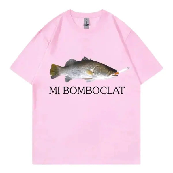Bomboclat Fish Meme T-Shirt Women Y2K Summer slight stretch fabric - BJ4358A-Pink / XS