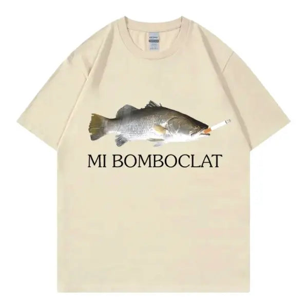 Bomboclat Fish Meme T-Shirt Women Y2K Summer slight stretch fabric - BJ4358A-Khaki / XL
