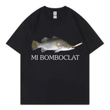 Bomboclat Fish Meme T-Shirt Women Y2K Summer slight stretch fabric - BJ4358B-Black / L
