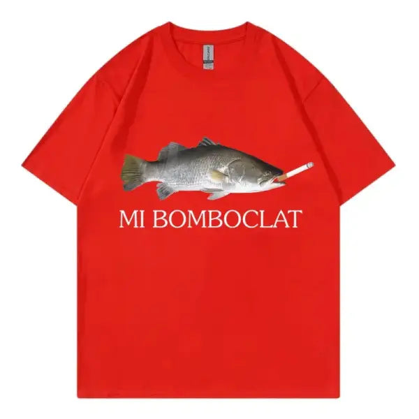 Bomboclat Fish Meme T-Shirt Women Y2K Summer slight stretch fabric - BJ4358B-Red / M
