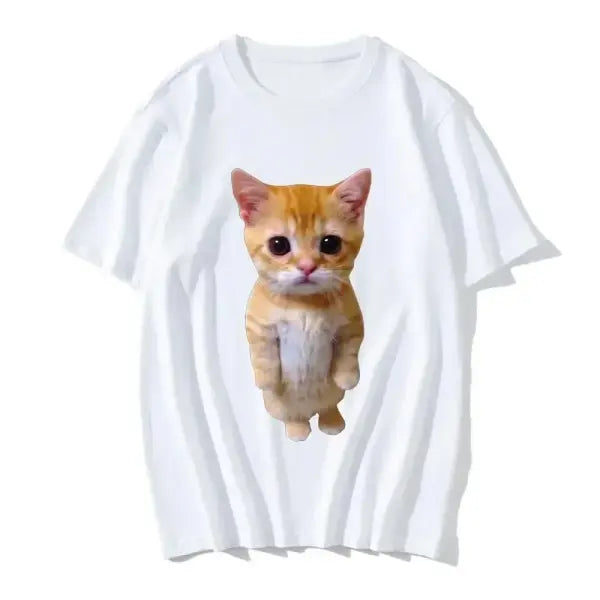 Funny 3D Cat Print Oversized T-Shirt – Casual Harajuku Tee for Women & Men Unisex Fashion Top - D1363A-White / XXXL