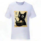 Funny Cat Ramen Graphic T-Shirt – Japanese Kawaii Anime Short Sleeve Tee Casual Unisex Top