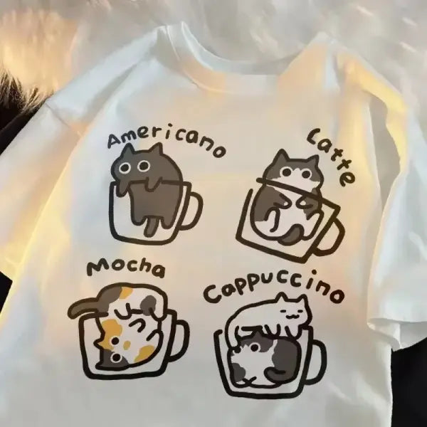 Funny Cat Graphic T-Shirt for Women – Casual Short Sleeve Streetwear Cute Couples Tee - 61820 / XS