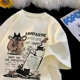 Funny Cat Graphic T-Shirt for Women – Casual Short Sleeve Streetwear Cute Couples Tee - 61822 / XS