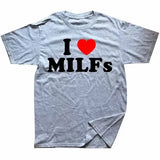 I Love MILFs’ Funny Graphic T-Shirt - Retro I Heart Streetwear Tee & Gag Gift for Men - GRAY / M