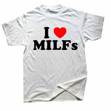 I Love MILFs’ Funny Graphic T-Shirt - Retro I Heart Streetwear Tee & Gag Gift for Men - WHITE / M