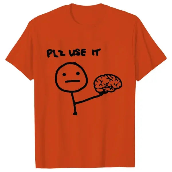 Please Use Your Brain Funny Sarcastic T-Shirt - Y2K Graphic Streetwear Tee - Harajuku Humor Joke Shirt for Men