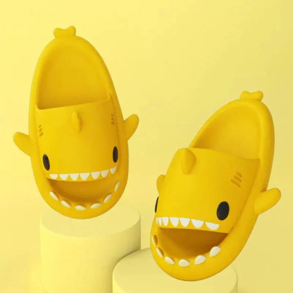 Adult’s Slippers Indoor Outdoor Funny Shark Cartoon - Yellow / 36or37