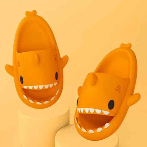 Adult’s Slippers Indoor Outdoor Funny Shark Cartoon - Orange / 36or37