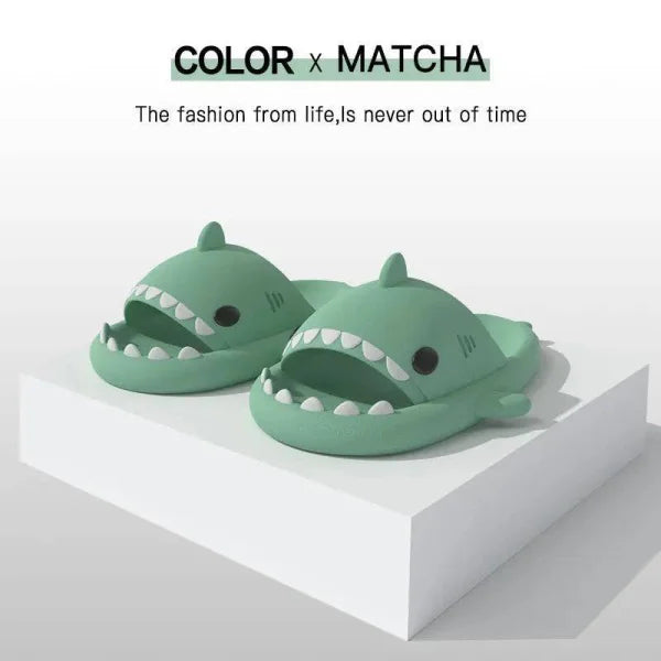 Adult’s Slippers Indoor Outdoor Funny Shark Cartoon - 4CM Thick Sole fruit green / 36or37