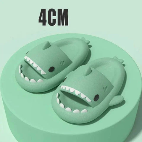 Adult’s Slippers Indoor Outdoor Funny Shark Cartoon - 4CM Thick Sole Matcha green / 36or37