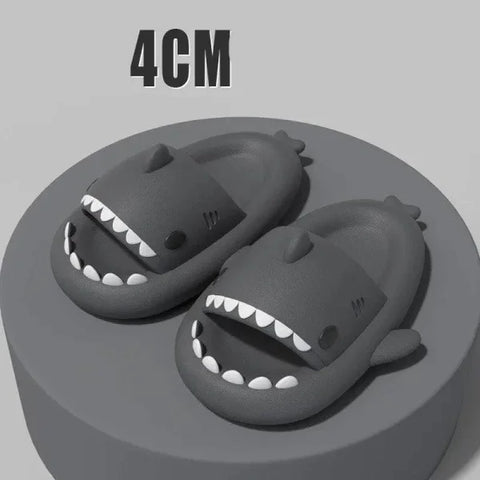 Adult’s Slippers Indoor Outdoor Funny Shark Cartoon - 4CM Thick Sole Dark Grey / 36or37