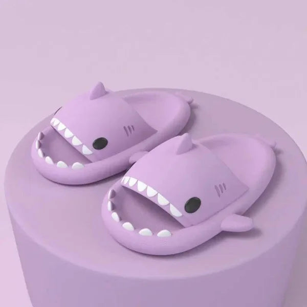 Adult’s Slippers Indoor Outdoor Funny Shark Cartoon - Purple / 40or41