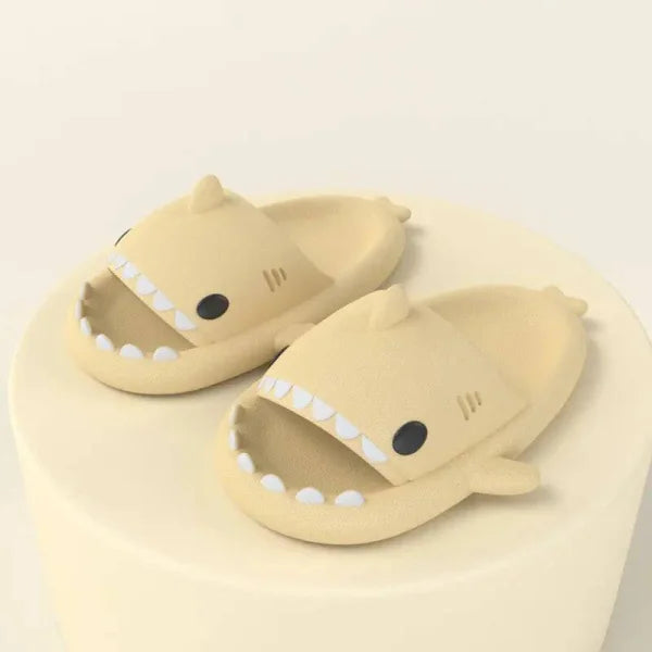 Adult’s Slippers Indoor Outdoor Funny Shark Cartoon - Beige / 36or37