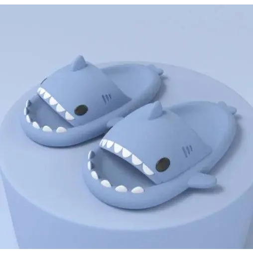 Adult’s Slippers Indoor Outdoor Funny Shark Cartoon - Blue / 36or37