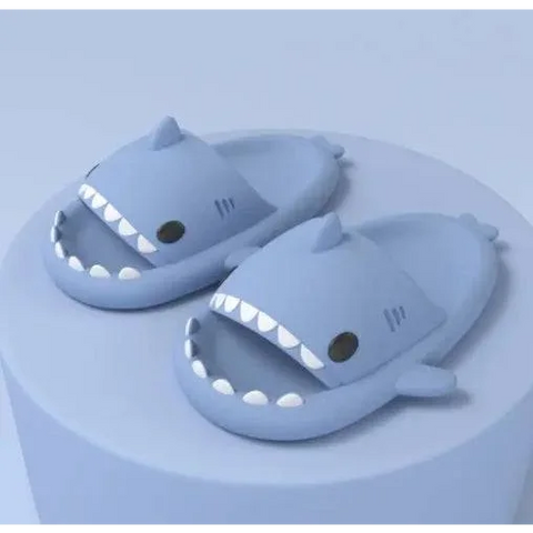 Adult’s Slippers Indoor Outdoor Funny Shark Cartoon - Blue / 36or37