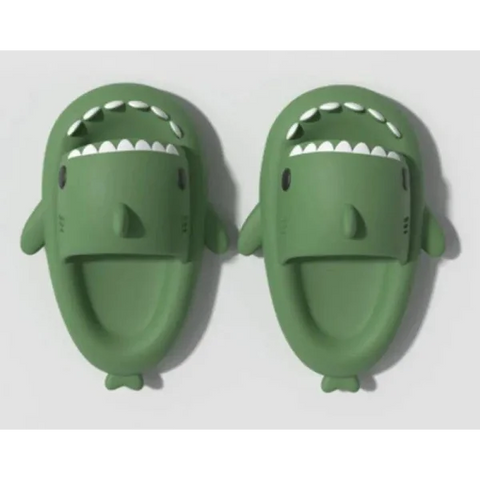 Adult’s Slippers Indoor Outdoor Funny Shark Cartoon - Dark green / 36or37