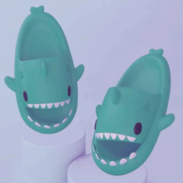 Adult’s Slippers Indoor Outdoor Funny Shark Cartoon - Green / 36or37