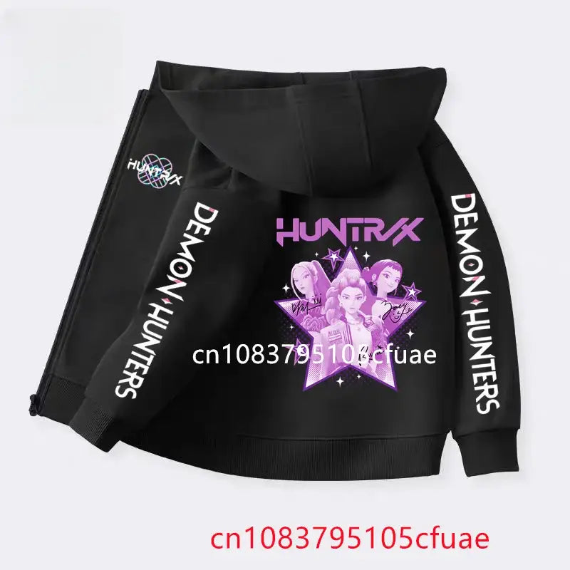 Funny Zip Up Sweatshirts Kpop Demon Hunters Hoodie Children Clothes Kid Girl Boy Sweatshirt Zipper Black Hoody Baby
