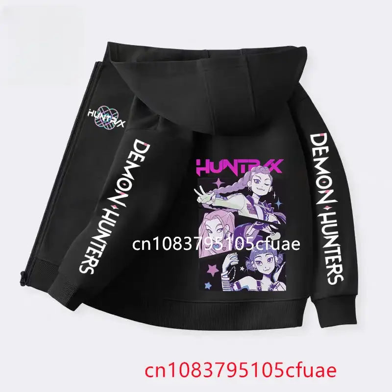 Funny Zip Up Sweatshirts Kpop Demon Hunters Hoodie Children Clothes Kid Girl Boy Sweatshirt Zipper Black Hoody Baby