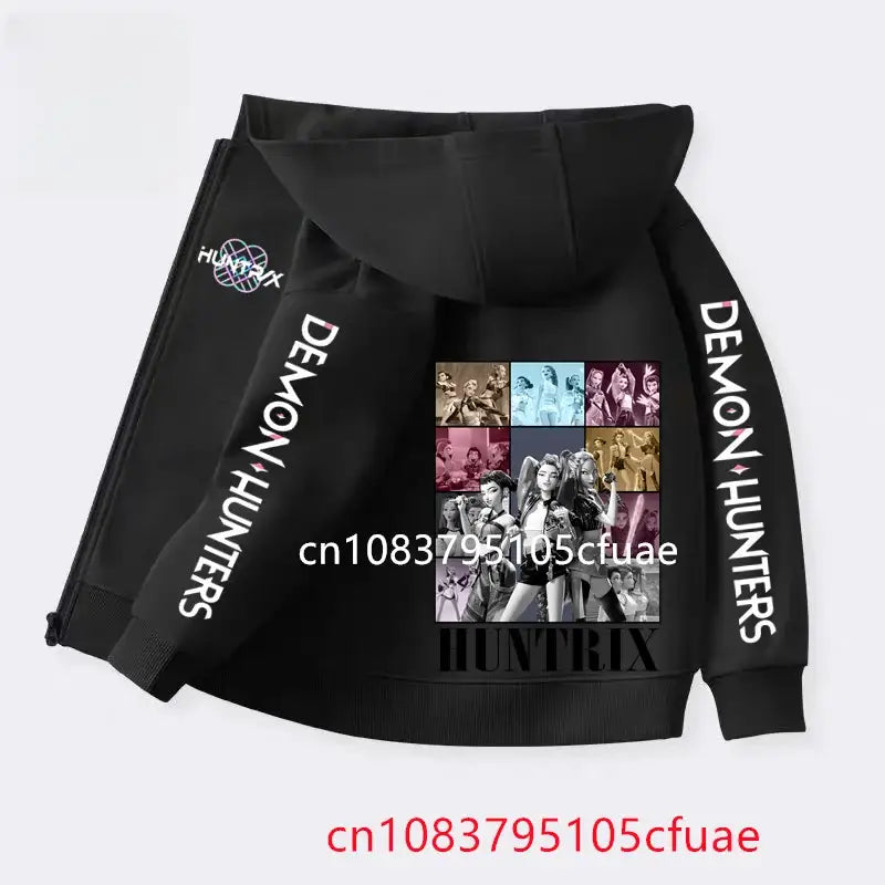 Funny Zip Up Sweatshirts Kpop Demon Hunters Hoodie Children Clothes Kid Girl Boy Sweatshirt Zipper Black Hoody Baby