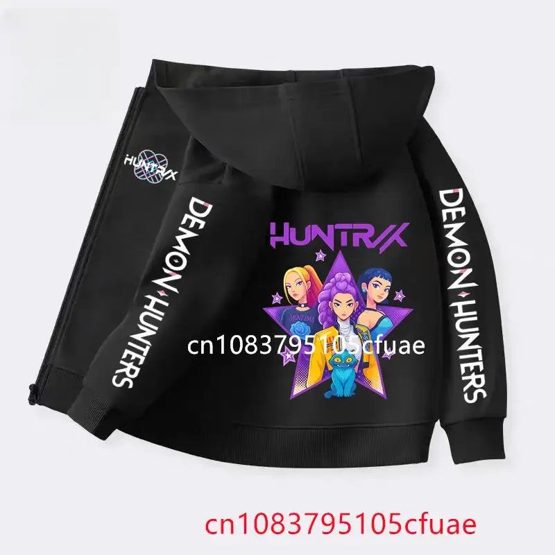 Funny Zip Up Sweatshirts Kpop Demon Hunters Hoodie Children Clothes Kid Girl Boy Sweatshirt Zipper Black Hoody Baby