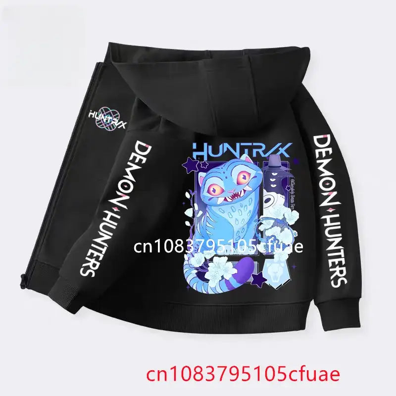 Funny Zip Up Sweatshirts Kpop Demon Hunters Hoodie Children Clothes Kid Girl Boy Sweatshirt Zipper Black Hoody Baby