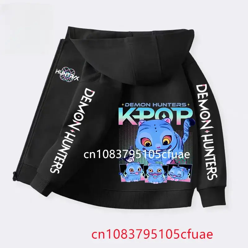 Funny Zip Up Sweatshirts Kpop Demon Hunters Hoodie Children Clothes Kid Girl Boy Sweatshirt Zipper Black Hoody Baby