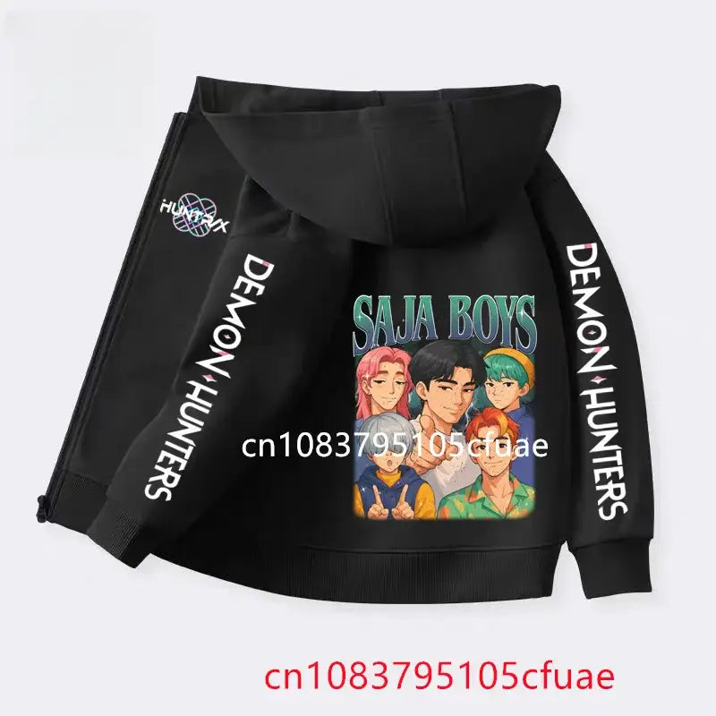 Funny Zip Up Sweatshirts Kpop Demon Hunters Hoodie Children Clothes Kid Girl Boy Sweatshirt Zipper Black Hoody Baby