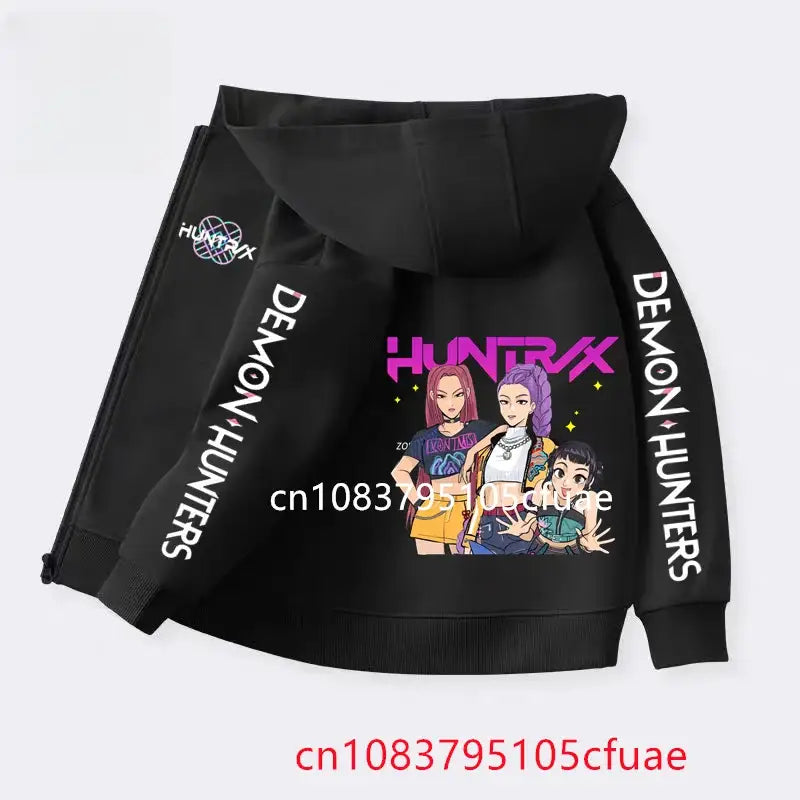 Funny Zip Up Sweatshirts Kpop Demon Hunters Hoodie Children Clothes Kid Girl Boy Sweatshirt Zipper Black Hoody Baby