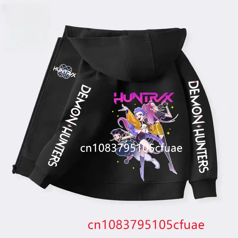 Funny Zip Up Sweatshirts Kpop Demon Hunters Hoodie Children Clothes Kid Girl Boy Sweatshirt Zipper Black Hoody Baby