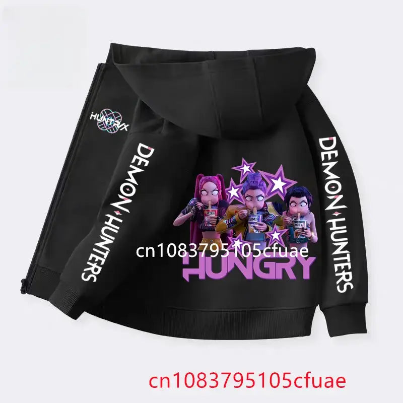 Funny Zip Up Sweatshirts Kpop Demon Hunters Hoodie Children Clothes Kid Girl Boy Sweatshirt Zipper Black Hoody Baby